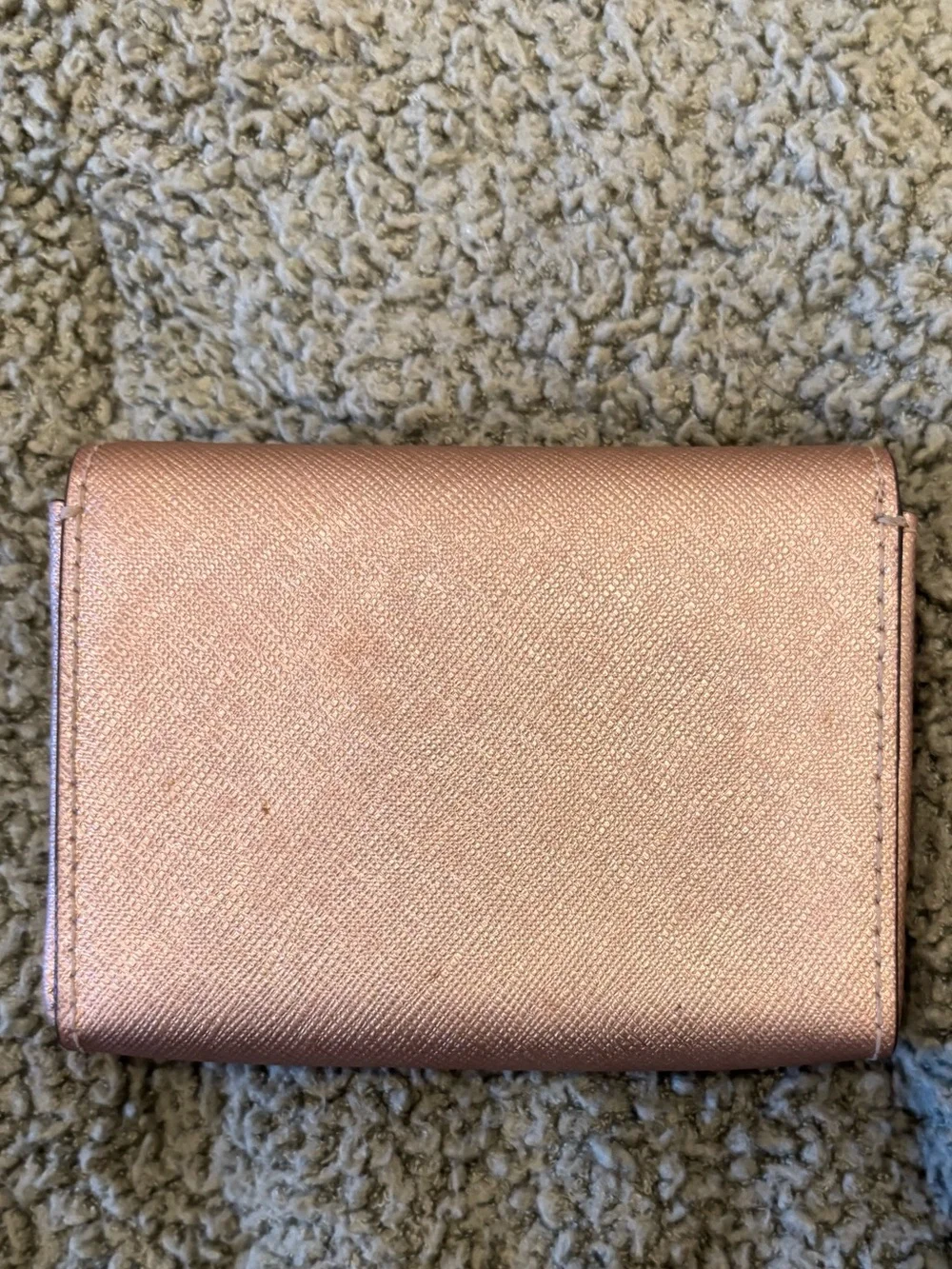kate spade metallic rose gold compact trifold snap card wallet